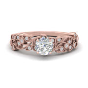 Round Cut Filigree Wide Band Engagement Ring
